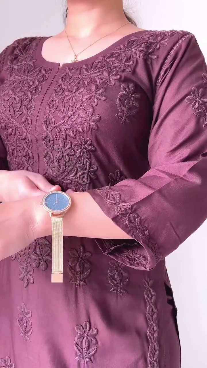 Royal Purple Embroidered Kurti Set – A Statement of Elegant Simplicity - Image 6