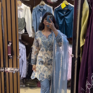 Soft Blue Embroidered Suit – Contemporary Grace with Delicate Detailing