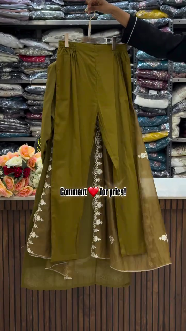 Elegant Mauve Palazzo Set with Sheer Embroidered Overlay - Image 6