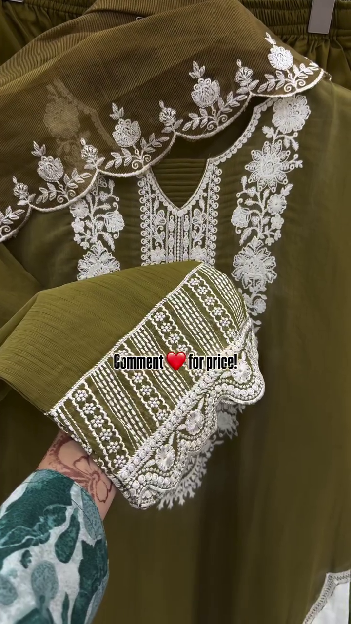 Elegant Mauve Palazzo Set with Sheer Embroidered Overlay - Image 4