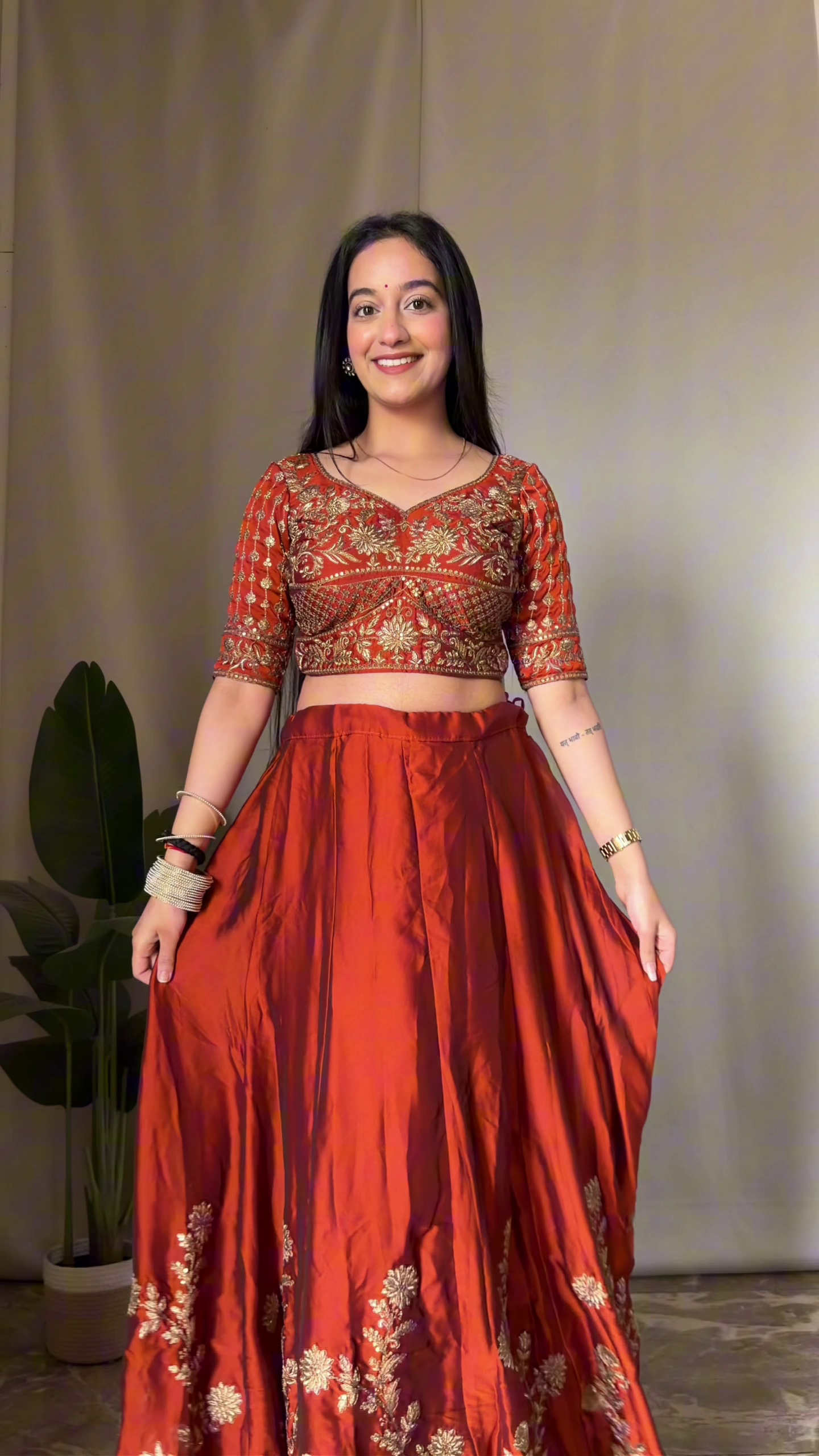 Regal Rust Embroidered Lehenga Set with Golden Detailing - Image 3