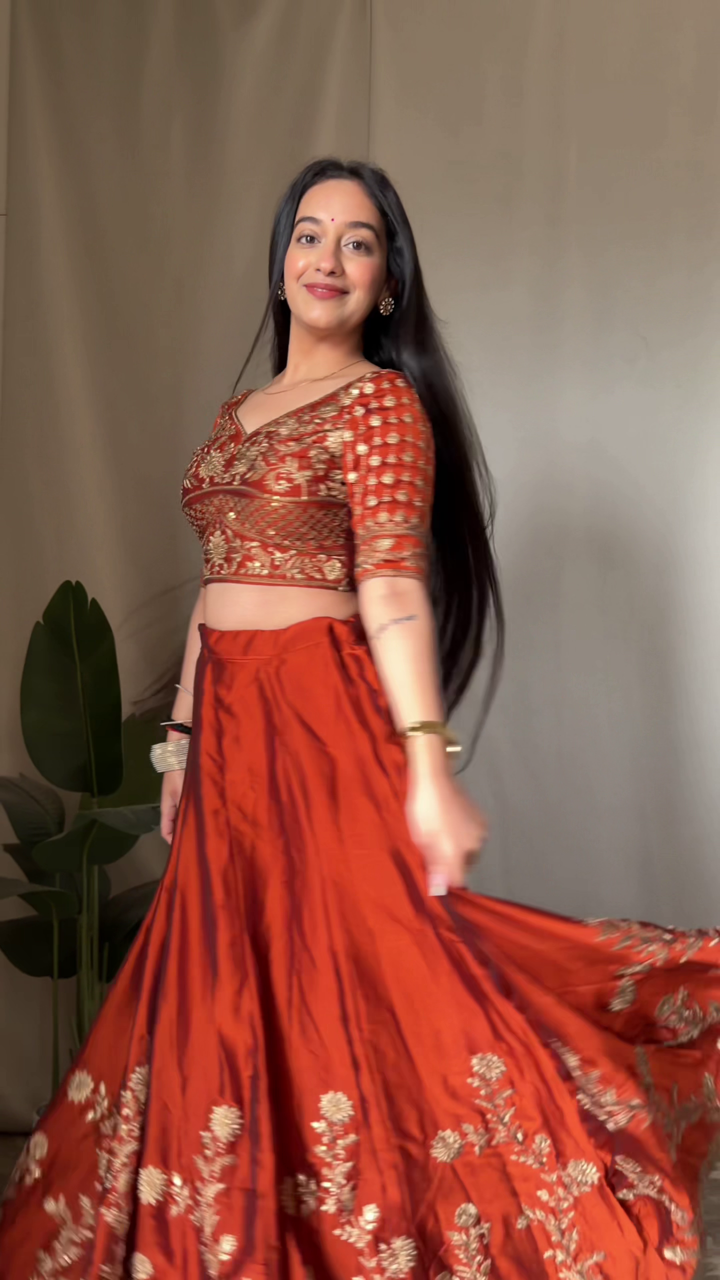 Regal Rust Embroidered Lehenga Set with Golden Detailing - Image 2