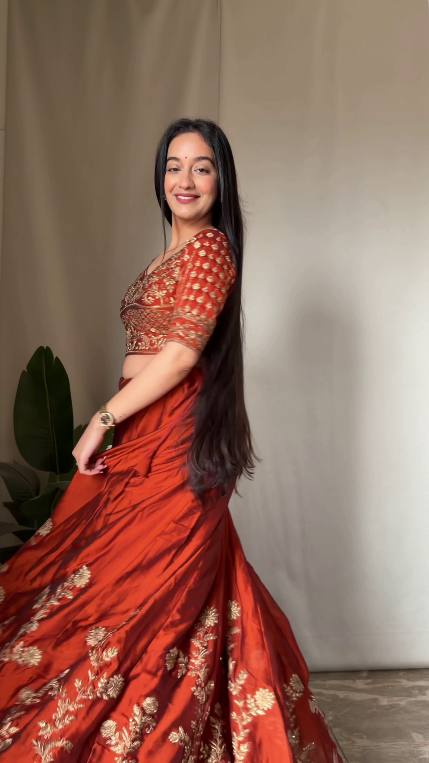 Regal Rust Embroidered Lehenga Set with Golden Detailing - Image 5