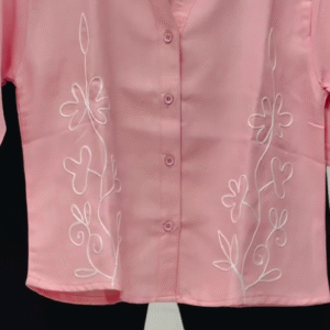 Soft Pink Embroidered Shirt with Classic Black Bottom