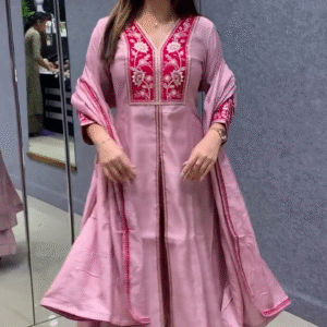 Blush Pink Embroidered Anarkali Set with Graceful Flare
