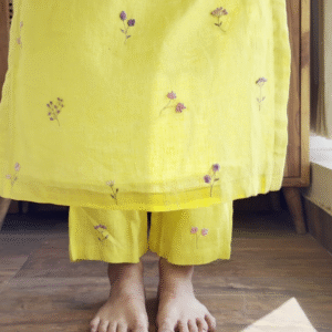 Sunshine Yellow Floral Embroidered Kurta Set for Fresh Daytime Charm