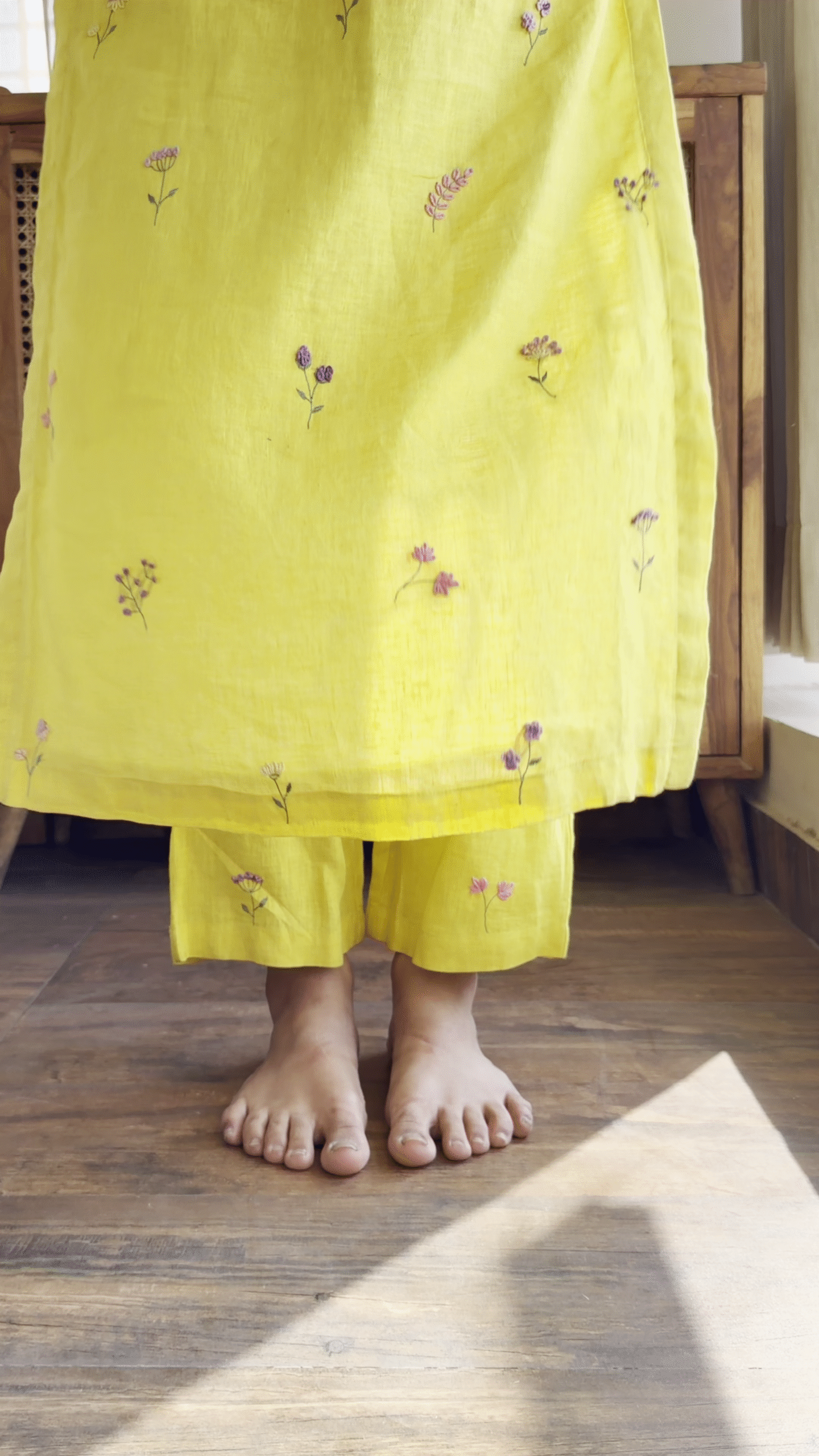 Sunshine Yellow Floral Embroidered Kurta Set for Fresh Daytime Charm