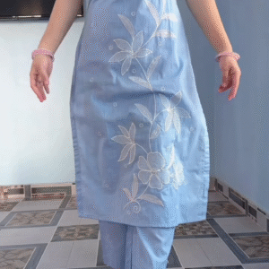 Serene Sky Blue Floral Embroidered Suit Set for Elegant Daywear