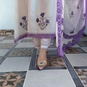 Elegant Ivory & Lavender Floral Suit Set with Delicate Lace Detailing