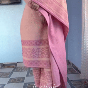 Soft Peach Traditional Suit with Intricate Woven Borders