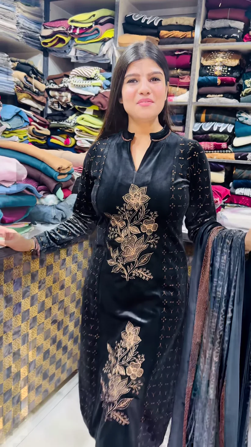 Shiroskee Angle: Premium Velvet Party Wear Suit with Shawl - Image 3