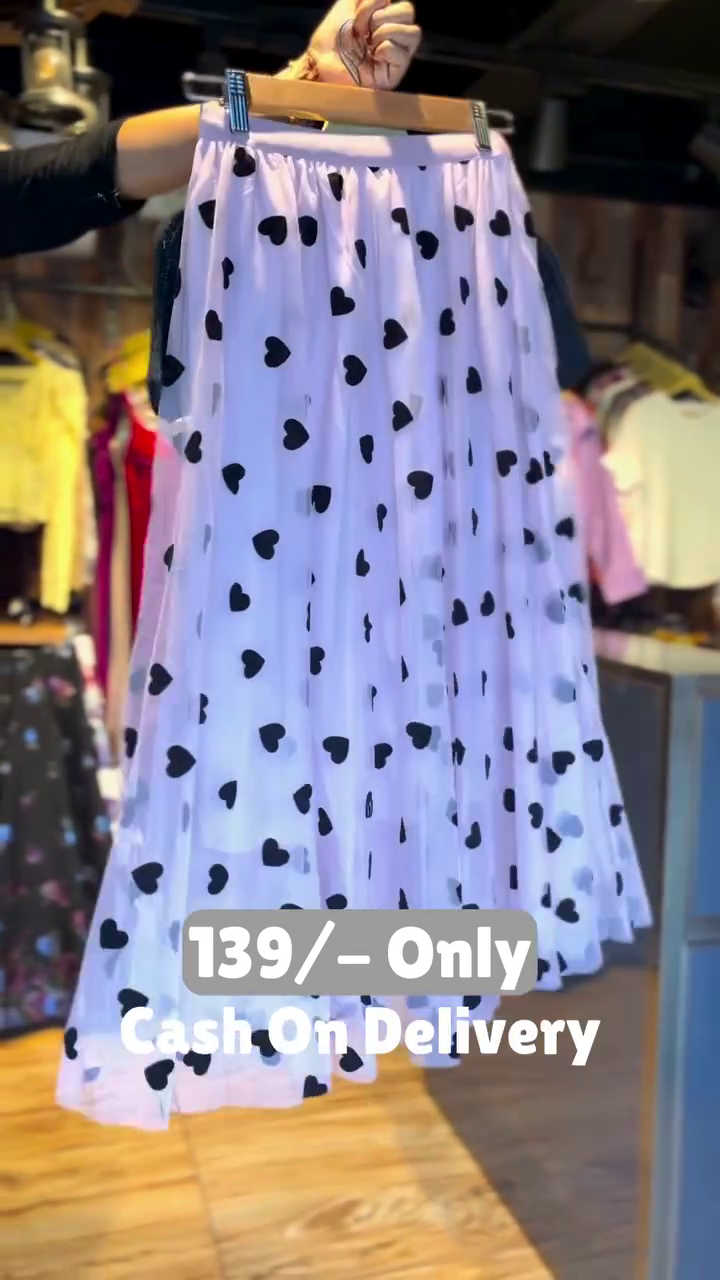 Trendy Heart Print Skirt with Shimmer Top Combo – Only ₹139